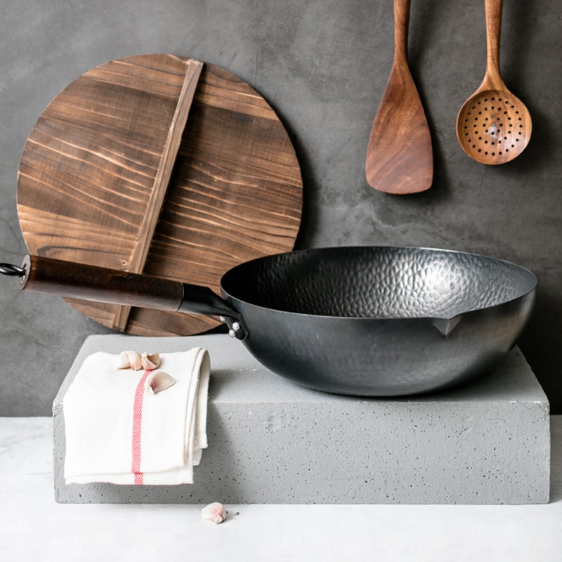 32Cm Chinese Traditionele Ijzeren Wok Non-stick Pan Kitchen Cookware Non-Coating Pan Met doos