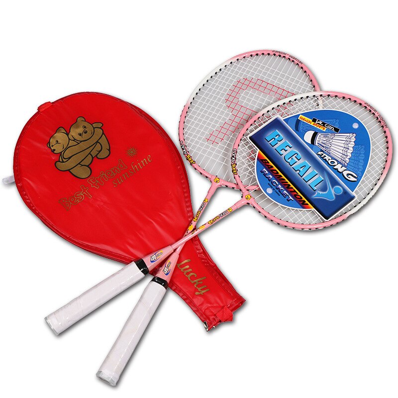 Regail 2 stk holdbar ferrolegering tegneserie til børn badmintonketcher speciel træning: Lyserød
