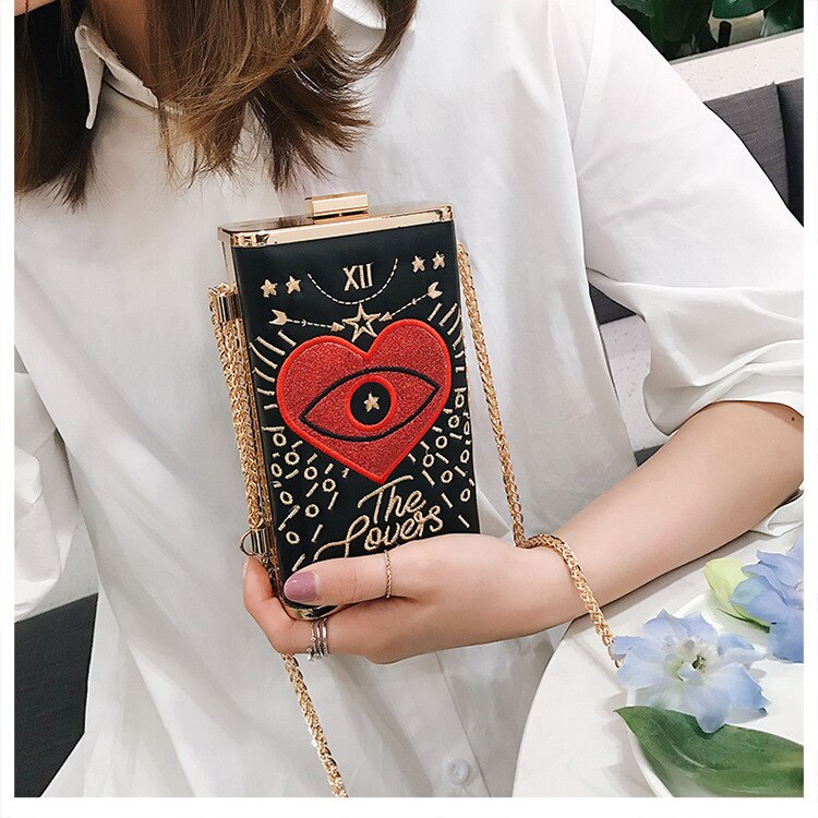 Frauen Luxus Handtasche Bestickt Augen Liebe Kette Bote Taschen Abend Tasche Dame Party Geldbörse Cocktail Bankett Tasche Schild Kupplungen