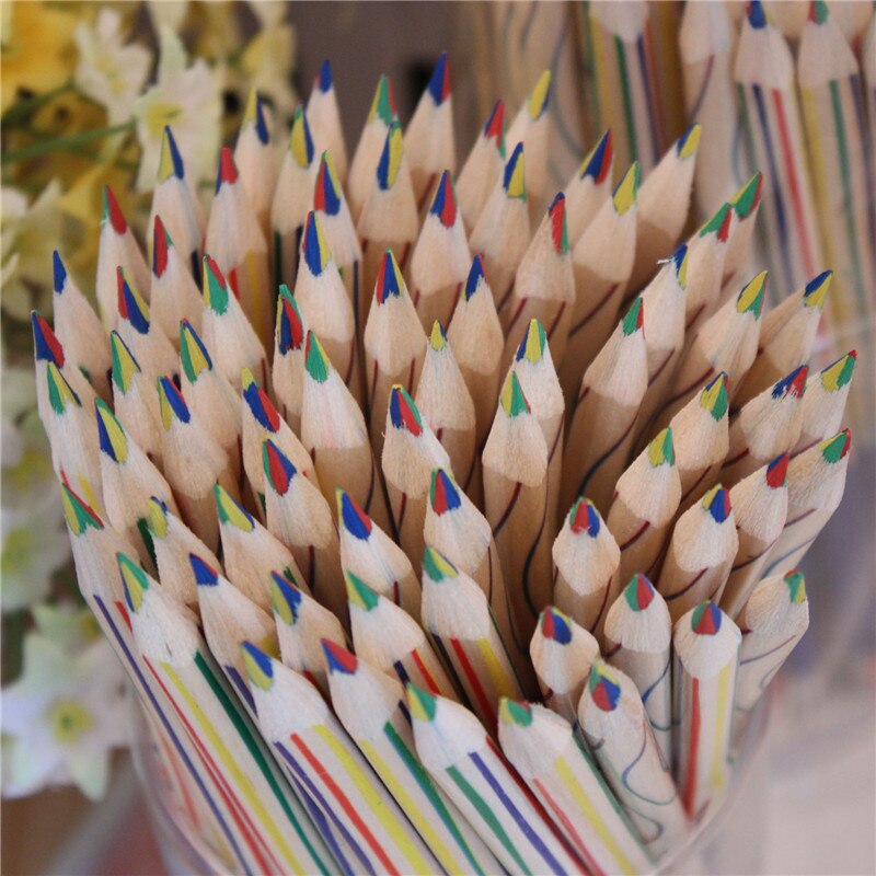 10 stks/set vier kleur met kern potlood Hout potlood Kunst Levert Student School Briefpapier kinderen schilderen pen