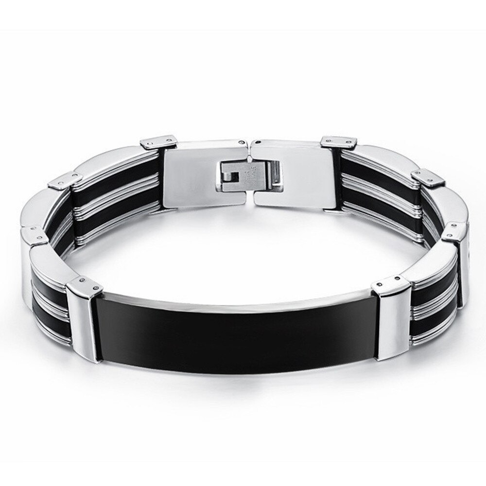 SHQIYAYI acier inoxydable Silicone bracelets porte-bonheur pour hommes corée à la bijoux accessoires fête amitié O936: Black