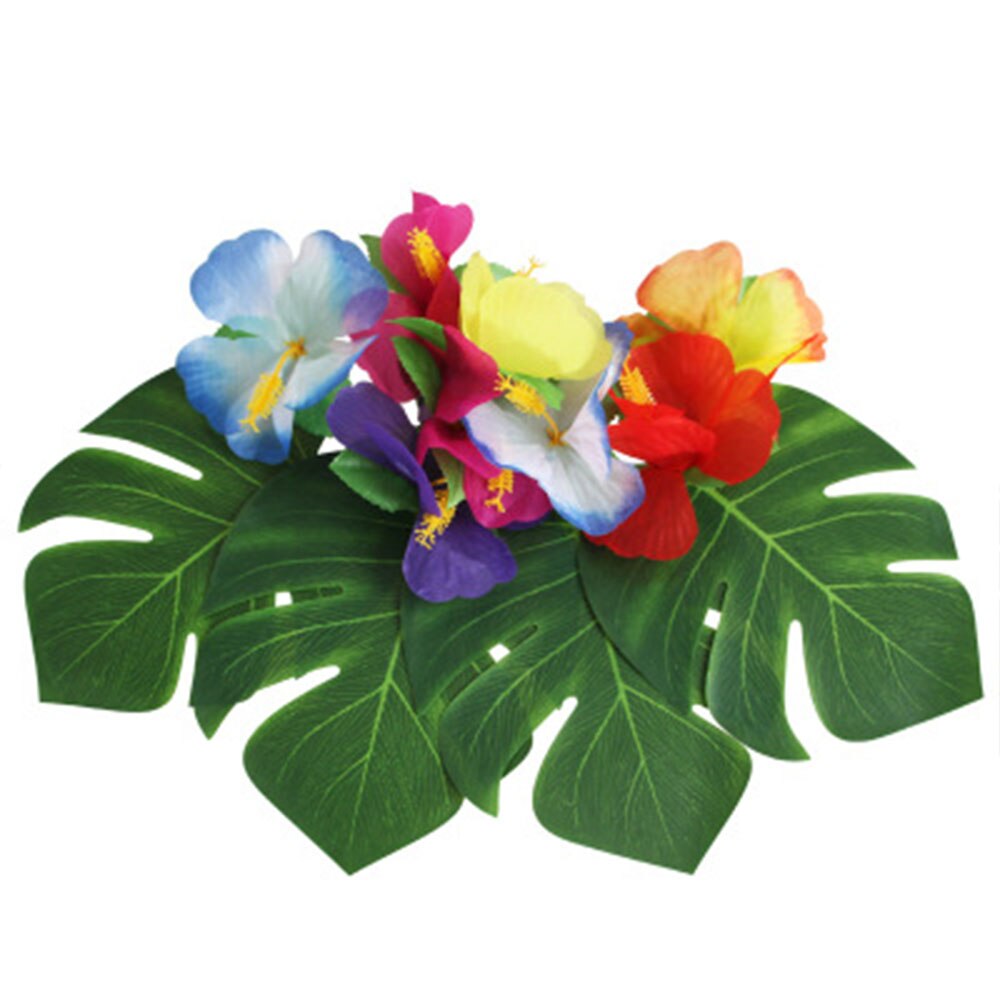 12 stks/partij Stof Kunstmatige Tropische Palm Bladeren Simulatie Monstera Bladeren Hawaiiaanse Luau Party Jungle Strand Thema Tafel Decor