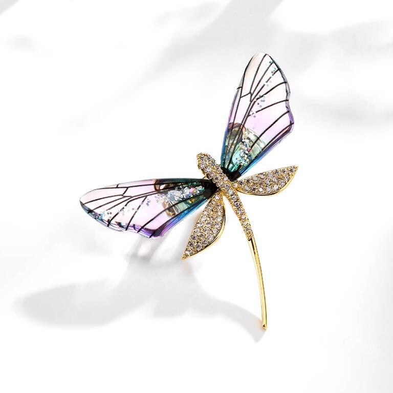Spille di libellula con ali trasparenti in resina per le donne moda spille da bavero con piccoli insetti distintivo di animali di cristallo regali di gioielli: Luce di Colore Giallo Oro