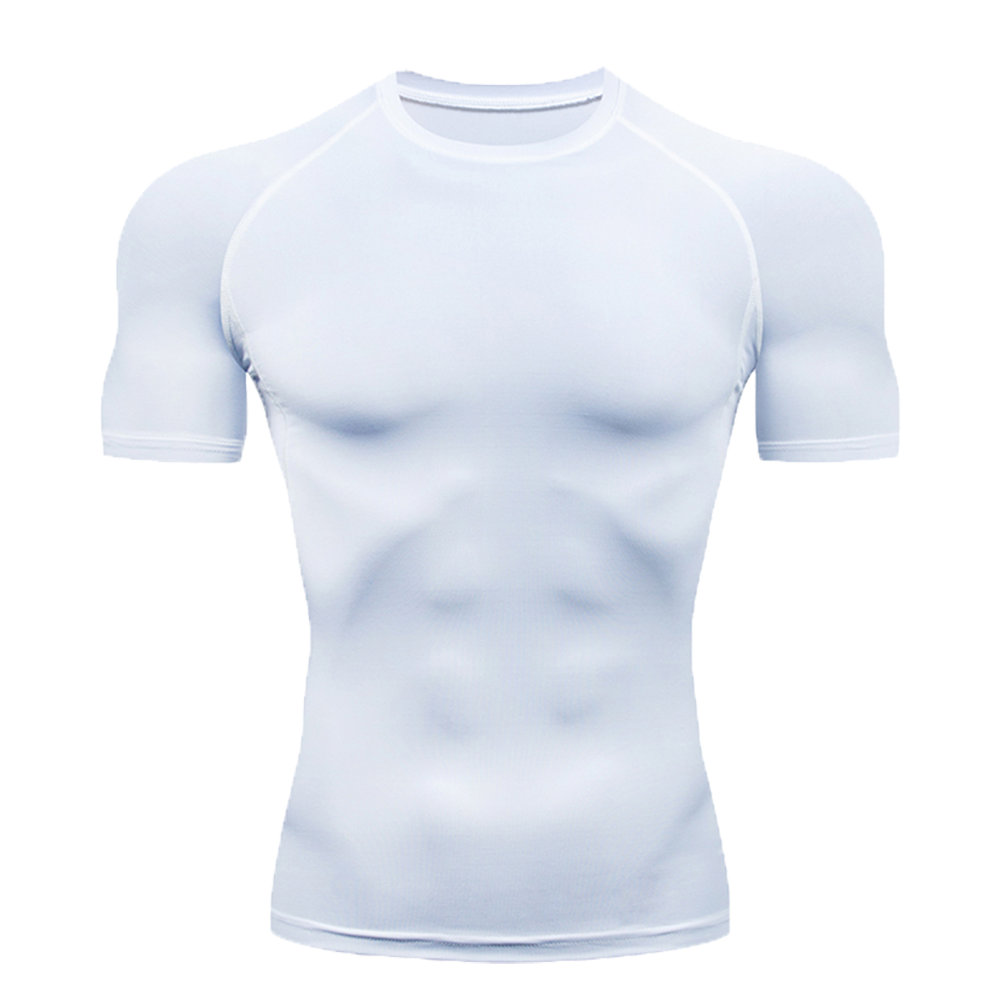 Camiseta de manga corta para hombre, camisetas de ajuste seco para gimnasio y Fitness, camiseta de compresión para entrenamiento, camisetas de boxeo Rashguard, Top deportivo para hombre: Beige / XXXL