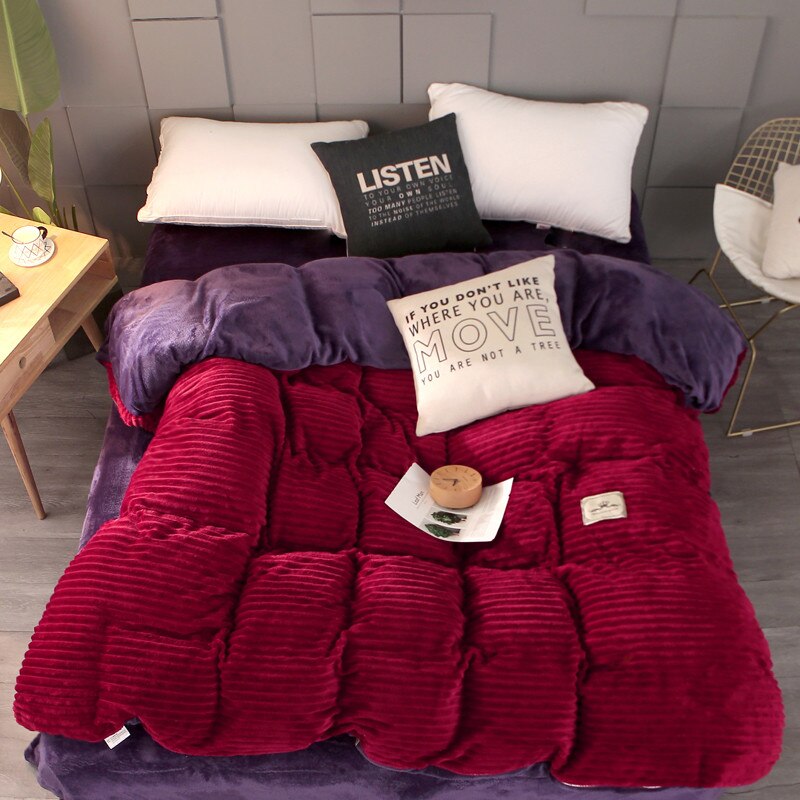 1 pc Flannel Quilt Cover Winter Magic Fleece Duvet Covers Warm Comforter Case Bedding Bag Blue Gray AB Sided Bed Cover Blanket