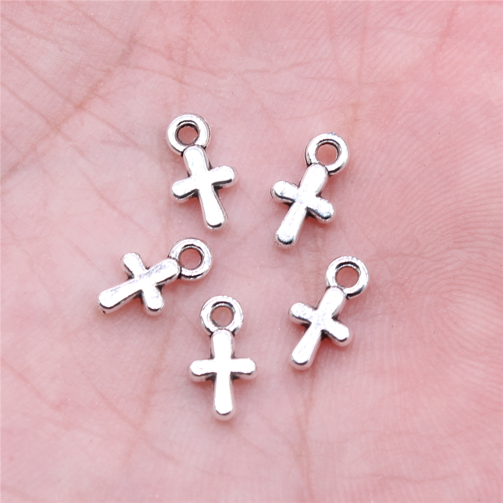 WYSIWYG 40 pz 10x 6mm Charms croce Charms per creazione di gioielli risultati gioielli fai da te ciondolo in lega Color argento antico