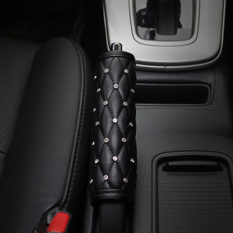 Diamant läder bil växelväxel täcka kristall auto handbroms täcka bil styling interiör tillbehör som universell storlek