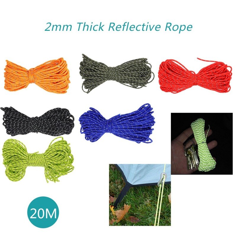 Lixada Outdoor 20M Reflecterende Touw Paracord Cord Tent Wind Touw Vaste Touw Vistuig Lanyard 1 Innerlijke Strand Voor camping Luifel