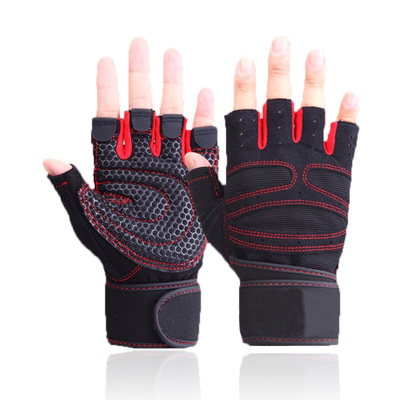 Gewichtheffen Fitness Handschoenen Voor Mannen En Vrouwen Gym Fietsen Yoga Bodybuilding Training Ademende Anti-Slip Half Vinger Handschoenen: Rood / L