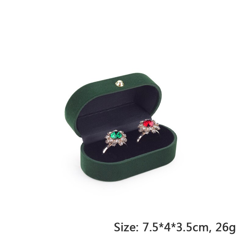 Velvet Trinket Box Ring Box Jewelry Organizer Double Rings BoxJewelry Box Wedding Box Joyeros Organizador De Joyas: Green(black inside)