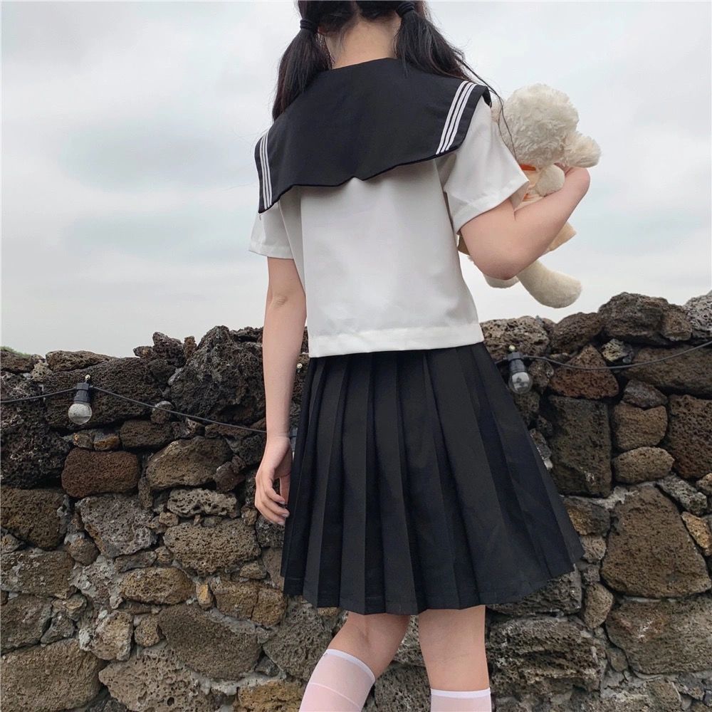 Summer Japan Style Women Girl Sailor Fuku Outfit Costume School uniforms Pleated Skirt JK Uniforms