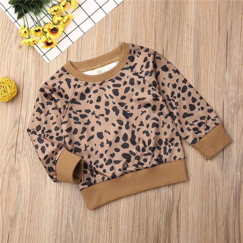 Canis chico Baby Girl de manga larga de leopardo estampado suéter Tops Casual Baby Girls sudadera