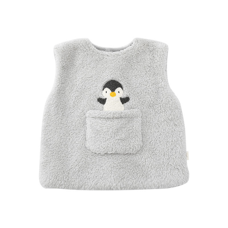 Chłopięca i dziewczęca kamizelka jesienno-zimowa ciepła dla dzieci kreskówka aksamitna kamizelka bez rękawów z dekoltem w kształcie litery "o" kamizelka dziecięca z jagnięciny dziewczęca śliczna gruba kamizelka: Ciemnoszary / 18 m