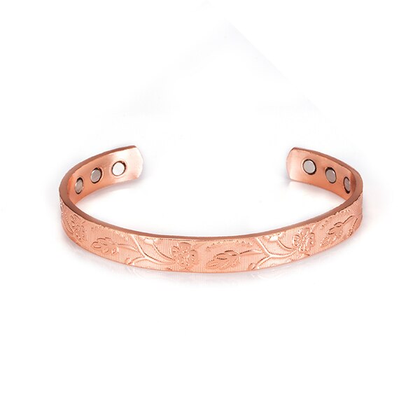 Vinterly Open Manchet Verstelbare Armbanden voor Vrouwen Gezondheid Energie Magnetische Armbanden Bloem Patroon Zuiver Koper Armbanden en Armbanden: copper