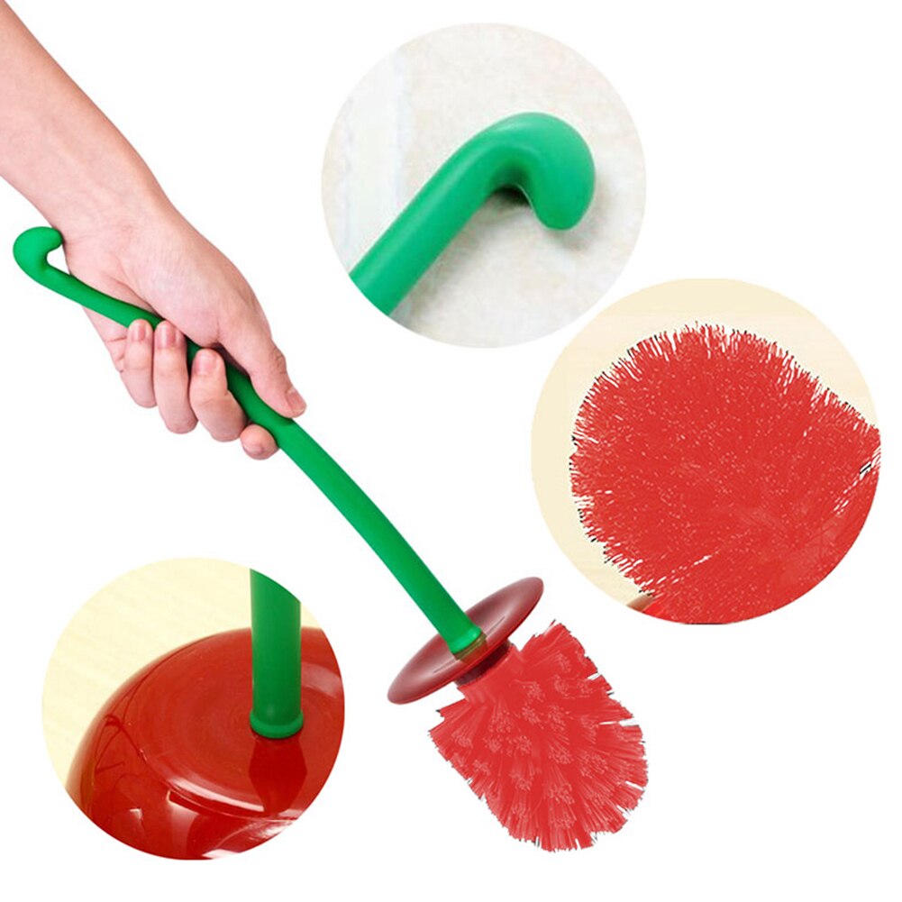 Cepillo para inodoro con forma de cereza, herramienta de limpieza para el hogar, cepillo para limpiar el baño con mango largo, limpiador con Base