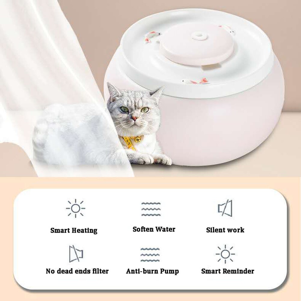 Keramische Kat Drinkwater Fontein 1.8L Katten Honden Drinker Kom Elektrische Automatische Water Feeder Dispenser Huisdier Kommen Warm Houden