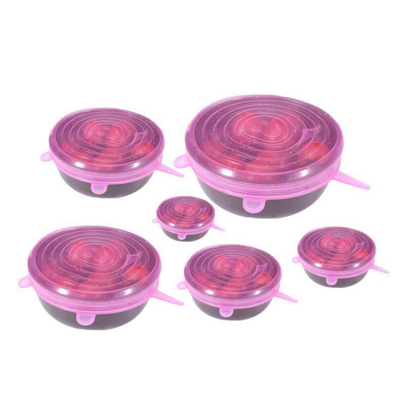 6 pc/set multifuncional manter fresco selo silicone tampas de alimentos acessórios de cozinha stretchable plástico embalagem de alimentos envoltório tigela tampa: Pink