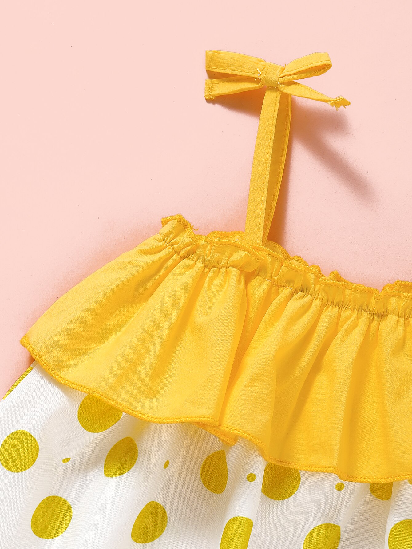 Vestiti del bambino della ragazza 6-9 mesi puntini gialli senza maniche gilet increspature camicia superiore spedizione gratuita ragazza del bambino abiti estivi abbigliamento