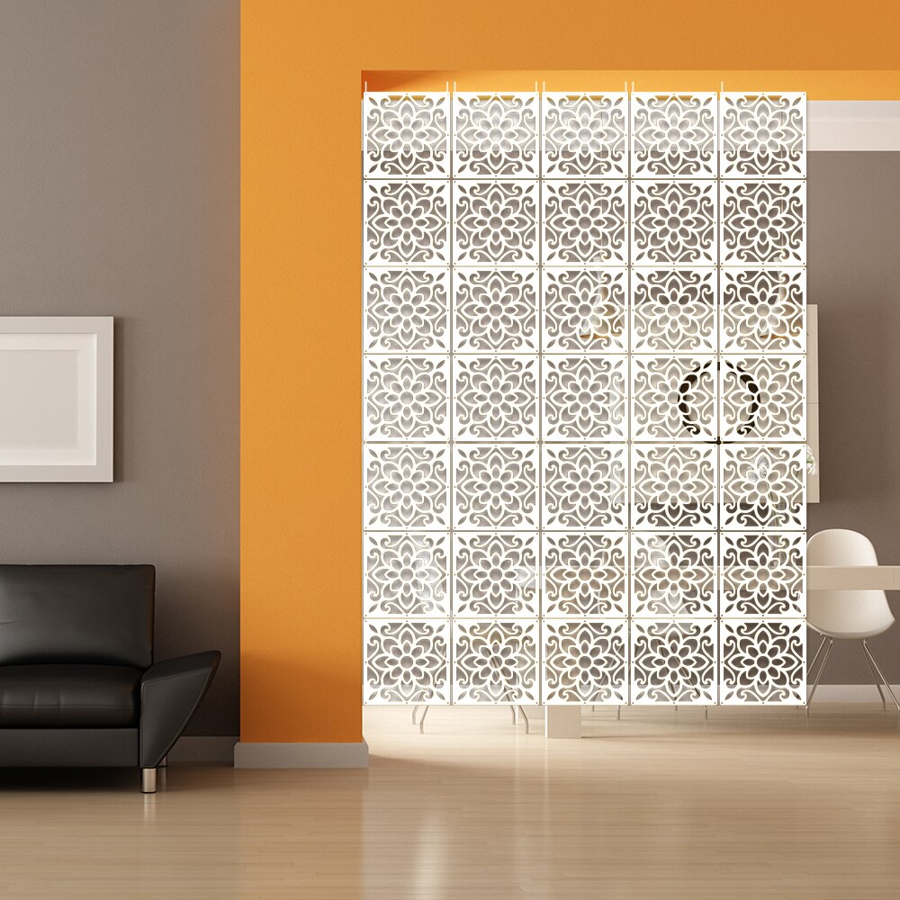 12pcs Room Divider Folding Screen Partition Room Separator Screens Wall Wooden-plastic Decorative Panel White 29X29cm