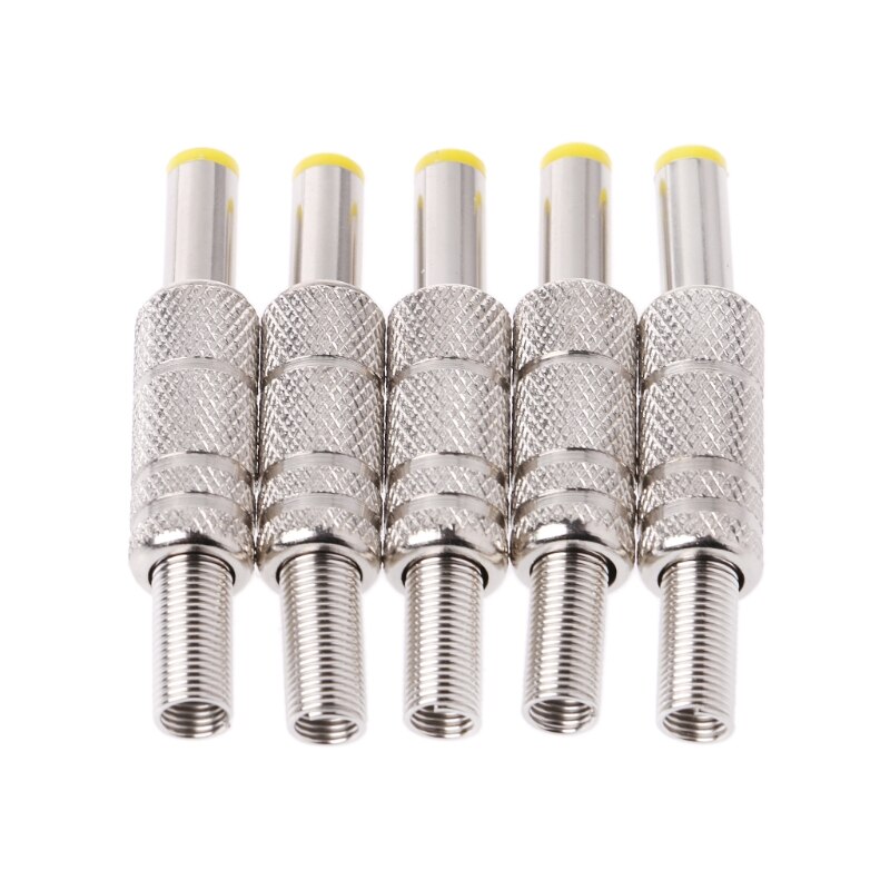 Connettore adattatore Jack maschio di alimentazione cc 5.5x2.1mm in metallo 5 pezzi con testa gialla