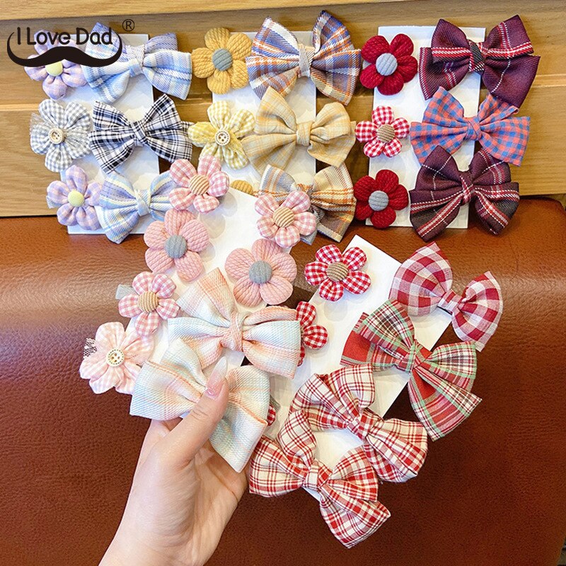 6/7 Pcs Baby Haar Clips Bloem Bogen Kids Haarspelden Voor Meisjes Plaid Gedrukt Kinderen Haarspeldjes Baby Meisje Haar Accessoires