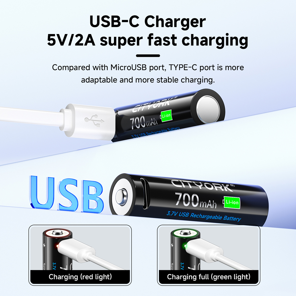 3.7V 14500 USB Rechargeable Lithium Battery USB fast charging Batteries For Toy Flashlight Remote Control With Type C Cable