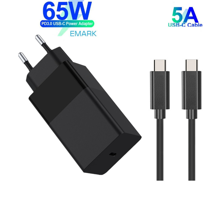 Chargeur USB type-c PD 65W 20V 3,25 a pour ordinateur portable, adaptateur avec câble pour iPad Pro / iPad Airi 4 / MacBook pro thinkpad: Black / LES USA