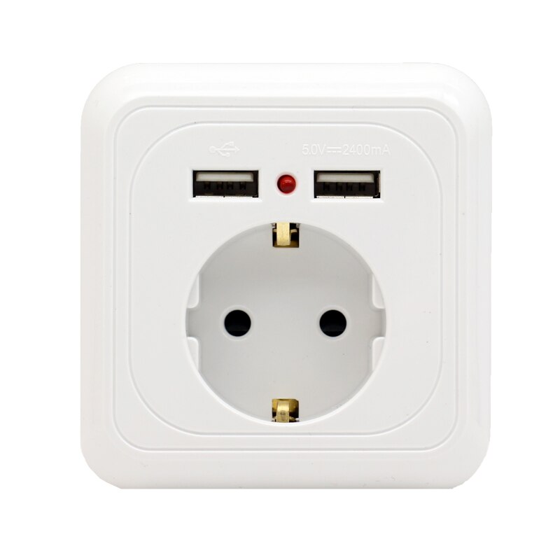 Socket with usb wall outlet 5V 2A Dual Wall Socket eu Ports Charger 16A 250V kitchen plug socket Electrical Outlet: 2.4 A New White