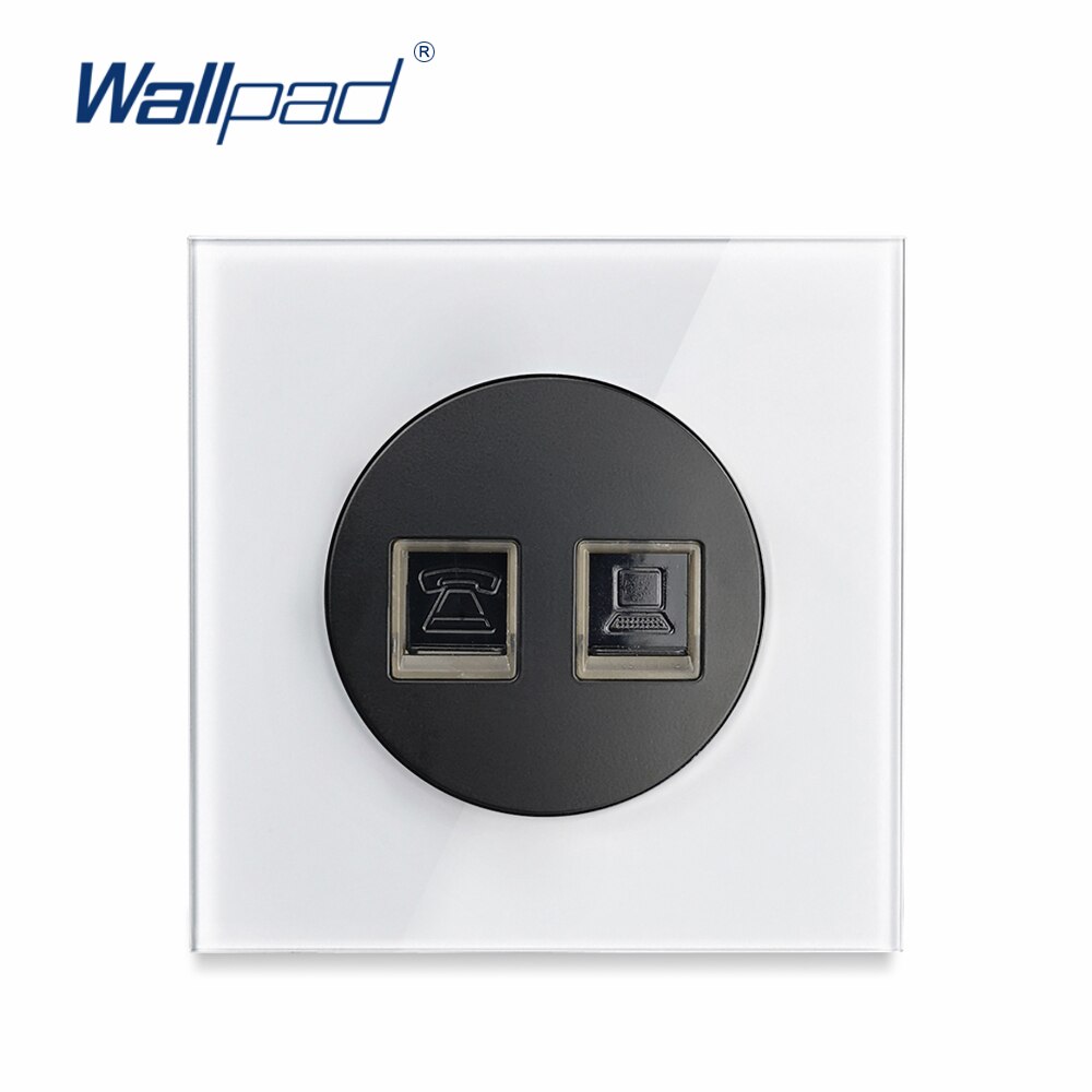 L6 White Glass Telephone RJ11 Data CAT6 Jack Wall Socket Tempered Glass Wiring Accessories Outlet