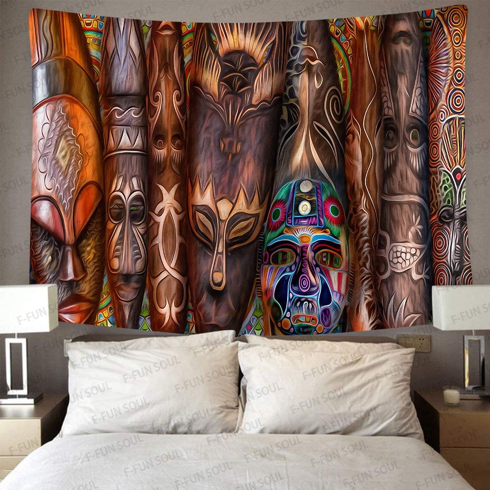 Carved Island Triba Psychedelic Art Wall Hanging Tapestries for Living Room Bedroom Decor