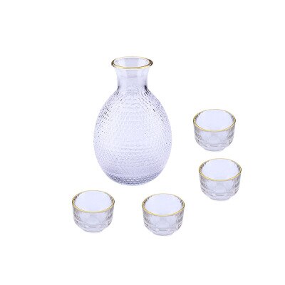 Japanese Sake Pot Set Golden Edge Glass Sake Bottle Set Rice Wine Vodka Wine Cup Flasks Liquor Glasses Barware Wedding: Gold 1Pot 4Cups