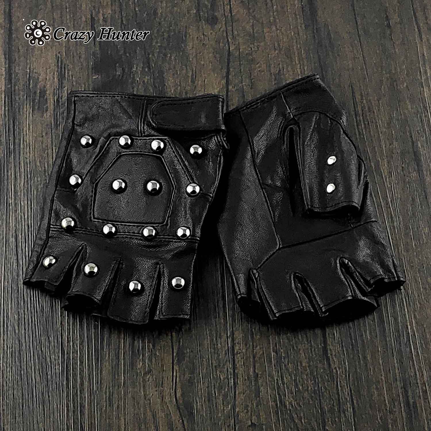 Full Studdes Punk Gothic Leather Pair Fingerless Biker Gloves For Men