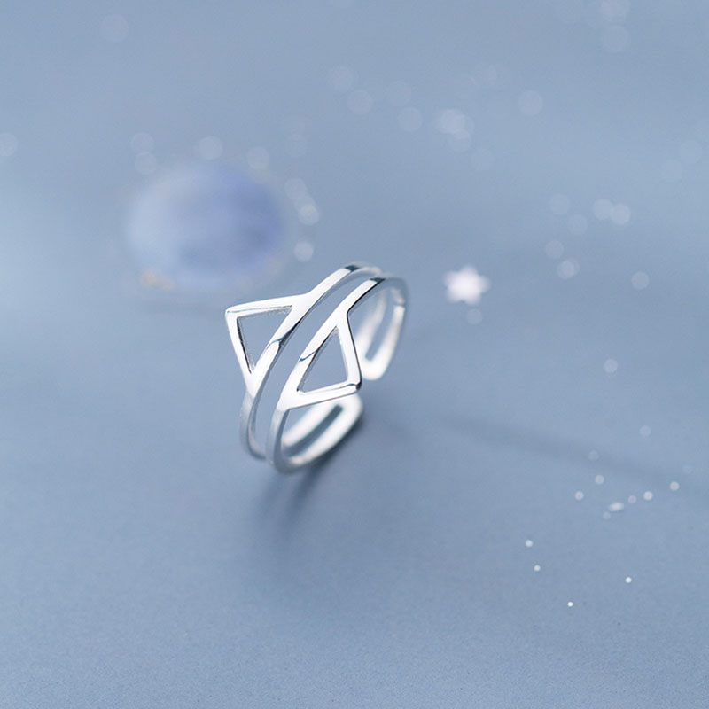 Inzatt echter 925 sterling silber geometrischer dreiecksring mit öffnung für damen, hohlring, einzigartiger feinschmuck, minimalistisch
