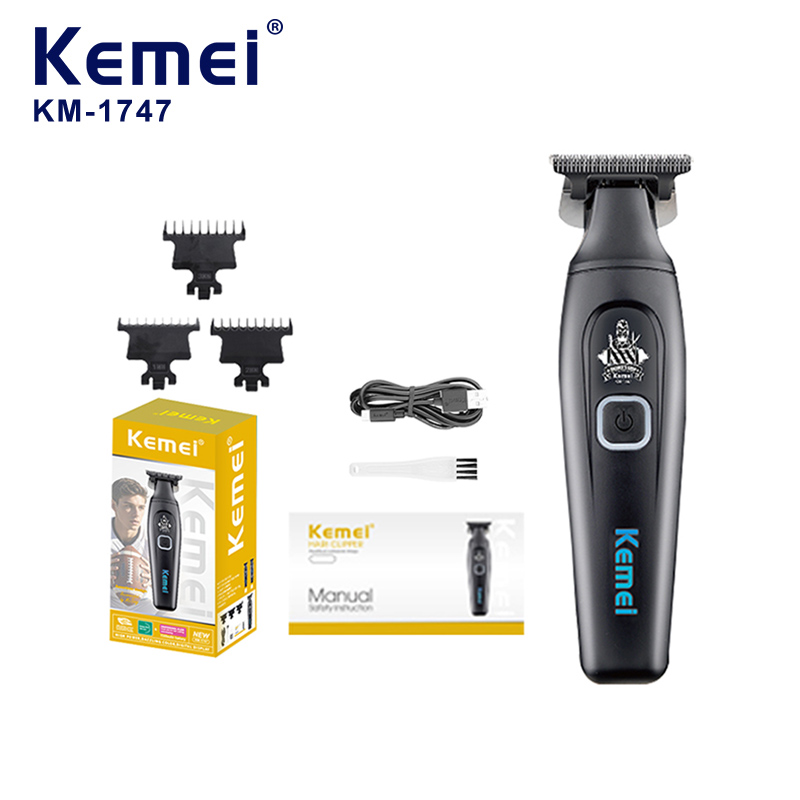 Kemei1747 Electric Hair Cutting Machine Cordless Hair Clipper Rechargeable Beard Trimmer Man Carving Clipper Barber: black