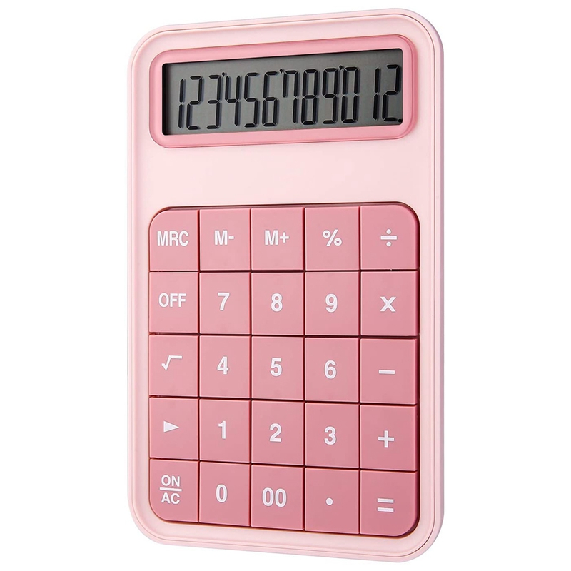 Desktop Calculator, 12 Digit Large Display Battery LCD Display Office Calculator: Pink
