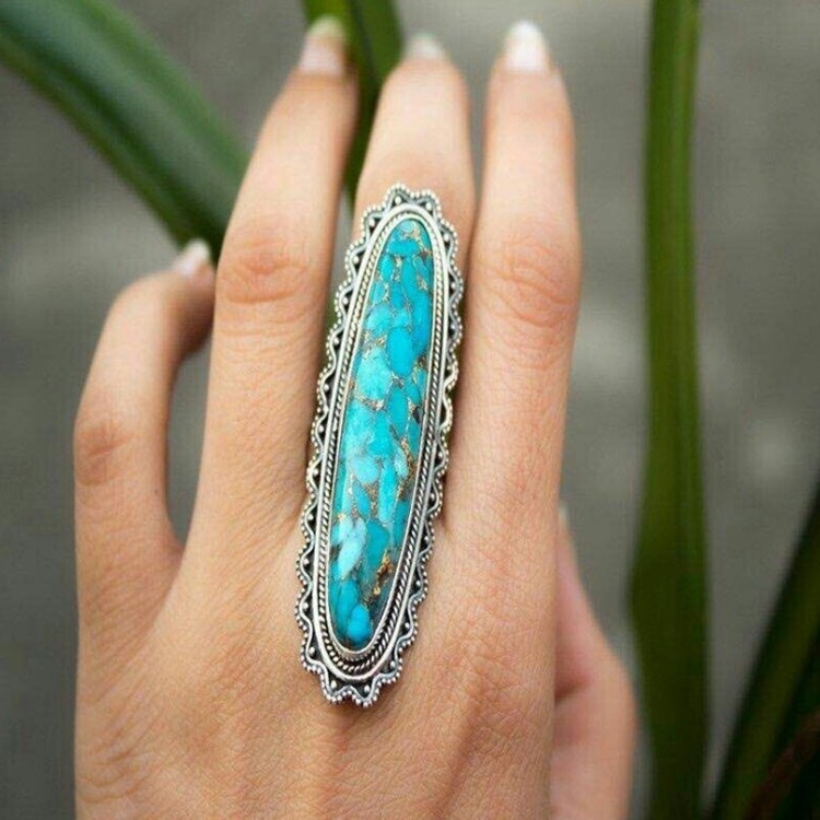 Ofertas Vintage Bohemian Style 6 Colors Oval Stone Finger Rings Jewelry for Women Engagement Wedding Bridal Size 6 -11