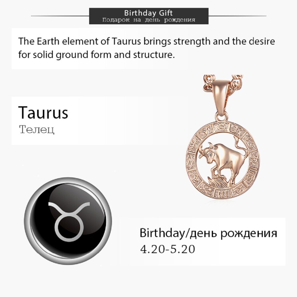 Womens Taurus Pendant Necklace Gold Zodiac Sign Constellation Pendant For Woman Jewelry HGP358