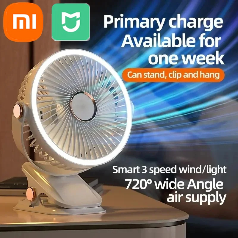 Xiaomi 8000Mah Clip-On Ventilator 3 Speed Stille Oplaadbare Desktop Draagbare Luchtcirculatieventilator Draadloze Ventilator Met Led-Licht Kamperen Thuis