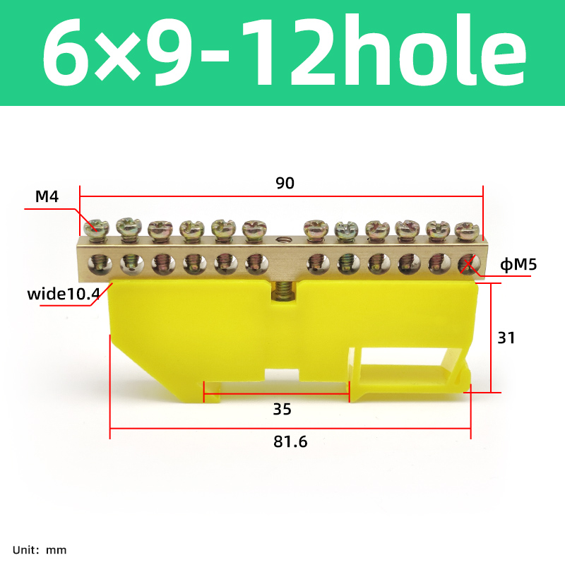 DIN Rail Terminal Block 6*9mm Neutral Terminal Block 6/8/10/12/14/16 Hole Power Distribution Box Ground Bar Electrical Connector: Cyan