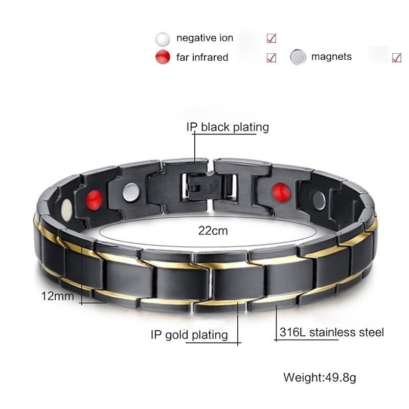 Mens Gezondheid Energie Armband Afneembare Titanium Stalen Gezondheidszorg Magnetische Therapie Armband Voor Artritis Therapie Magneten Bangle