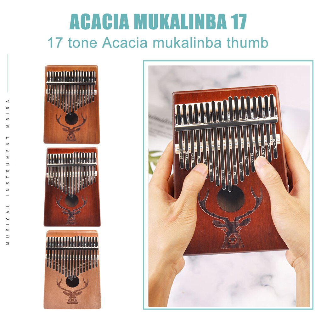 Kalimba-xilófono de caoba de Acacia, 17 teclas, dedo pulgar, Piano, cuerpo Mbira, instrumento Musical para niños, adultos, principiantes