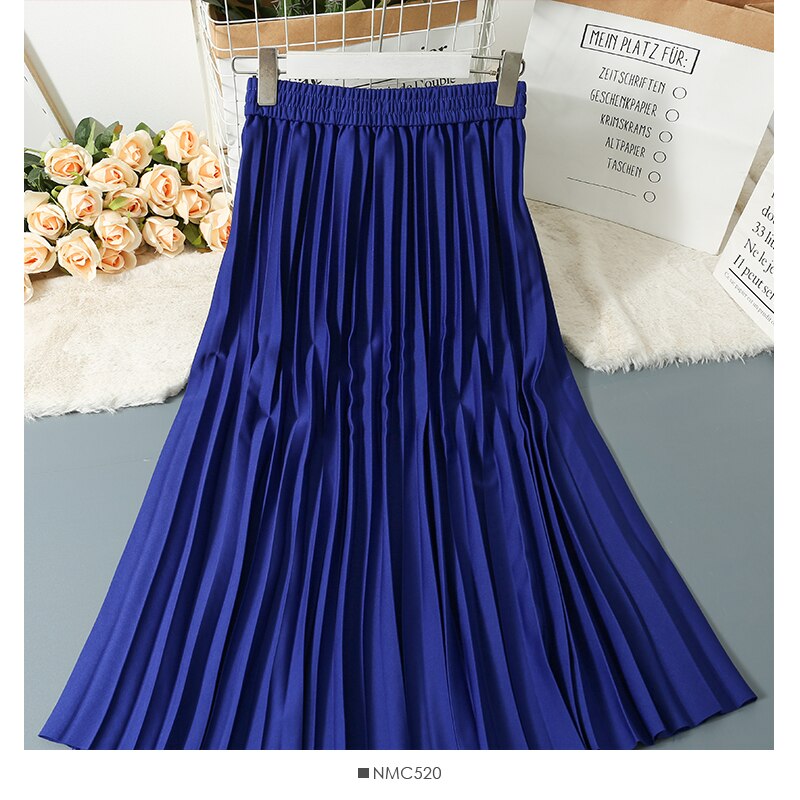 Faldas plisadas de Color liso para mujer, faldas informales de cintura alta elástica, línea A, para y playa, primavera y otoño, 2022: Azul