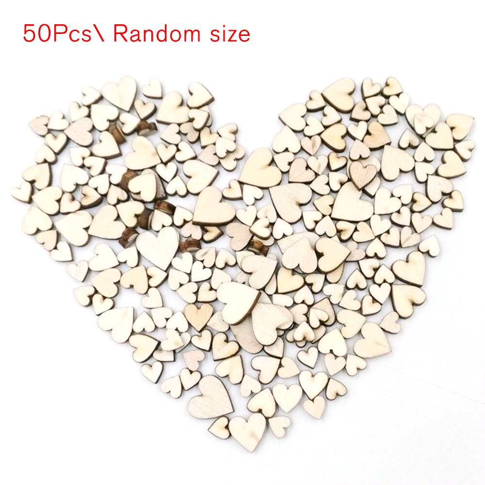 50 stks/zak Rustieke Hart Hout Voor Ambachten Liefde Heart Wedding Table Scatter Houten Decoratie Houten Decoratie DIY Hout Decoraties