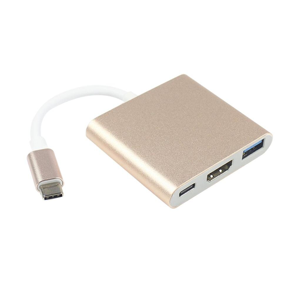 USB-C Hub 3-in-1 Adapter - HDMI 4K@60Hz, USB 3.1 Type-C to HDMI for Apple Macbook: Gold