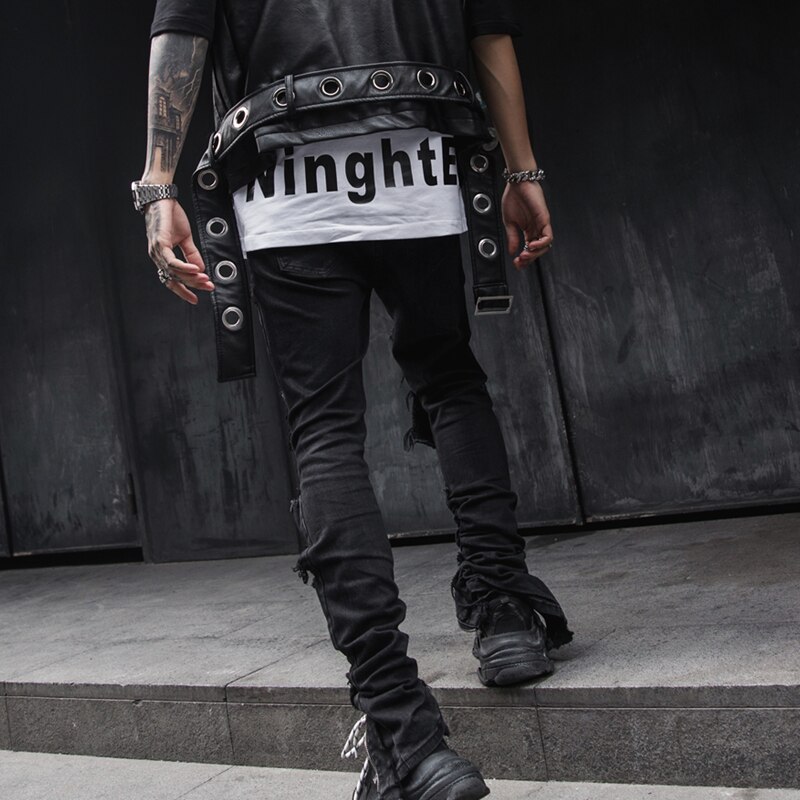 Herfst mannen black ripped jeans met gaten verontruste hip hop punk denim broek heren vintage casual rits skinny jogger jeans