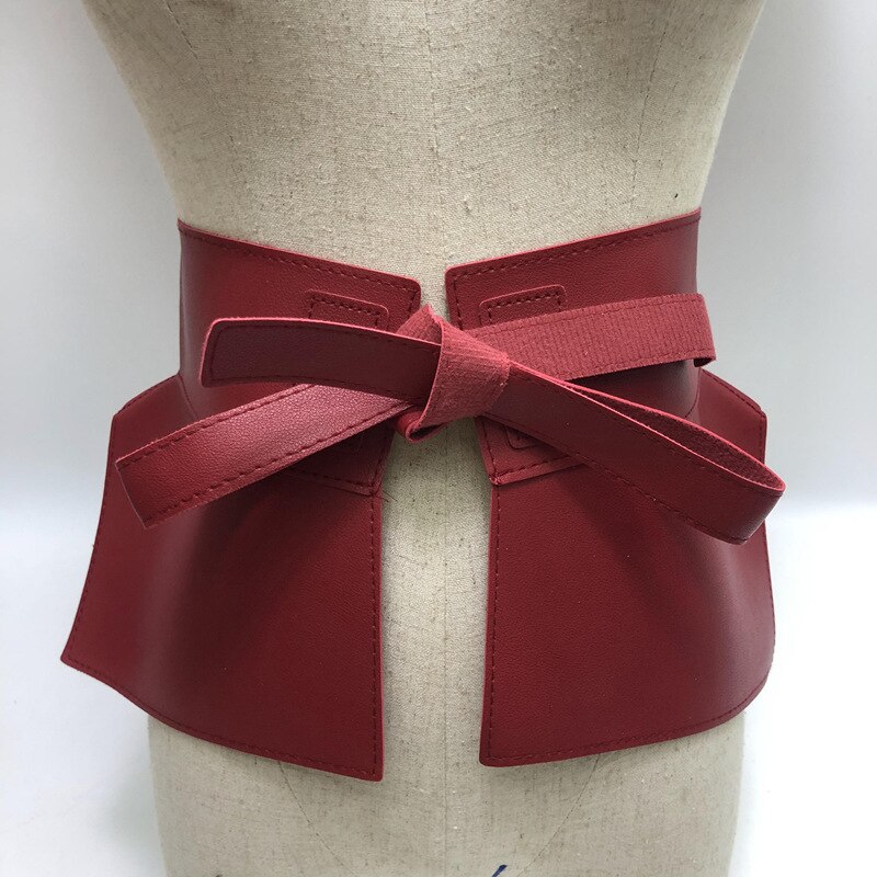 Women Peplum Belt Female Skirt Leather Waist Belts Ladies PU Black Bow Wide Harness Dresses Waistband