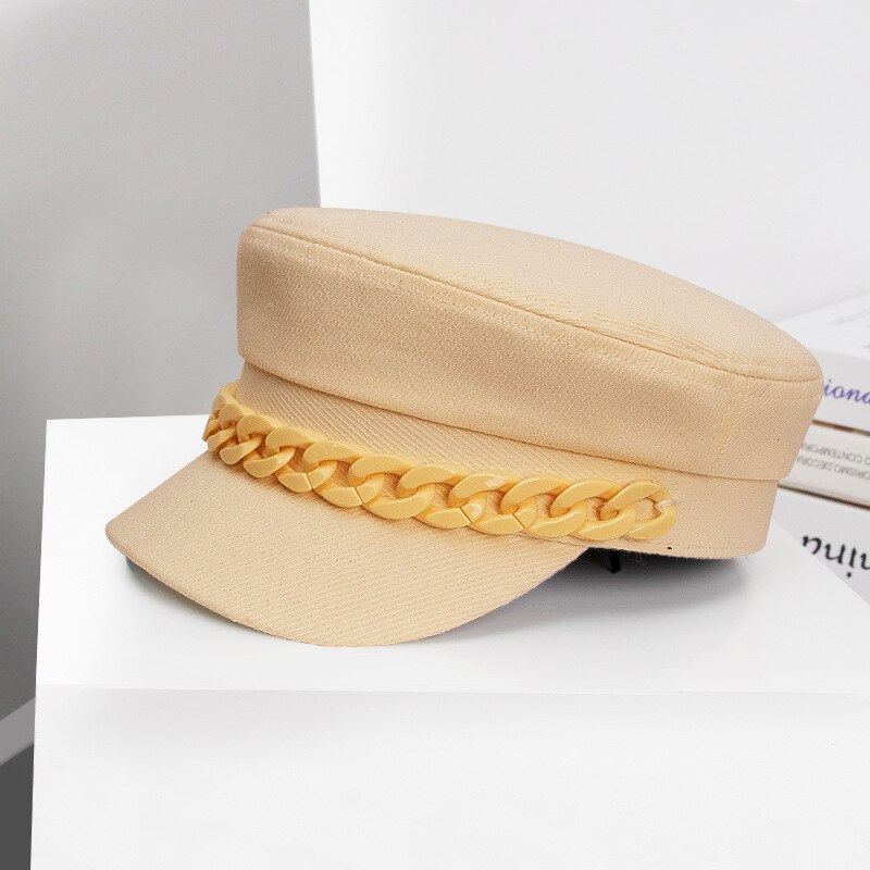 Béret de Style anglais pour femme, chapeau à chaîne de la marine, chapeau octogonal de journal, rétro sauvage, Casquette octogonal, automne et hiver: 4
