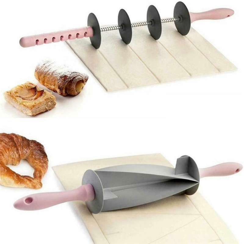 Justerbar blad kavel croissantskärare multifunktion brödskärare set rostfritt stål croissant deg fräs kniv rulle