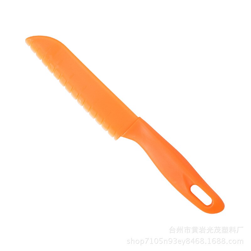 Cuchillo de cocina seguro para pan de fruta, herramientas de diente de sierra para niños pequeños, pelador de plástico para niños, cuchillos de lechuga, cortador de diente de sierra: Orange