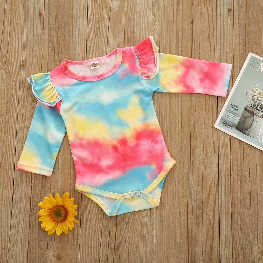 Peuter Baby Meisjes Tie Dye Kleding Geribbelde Gebreide Lange Mouwen Tops Shirt Broek 2 Stuks Fall Winter Outfits Pyjama Set # C